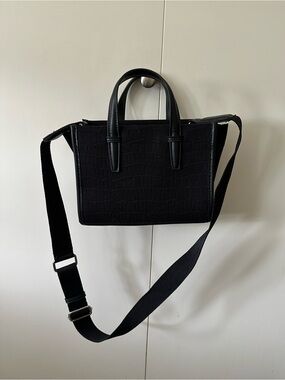 Zara Black Croc-Texture Messenger Bag with Adjustable Strap